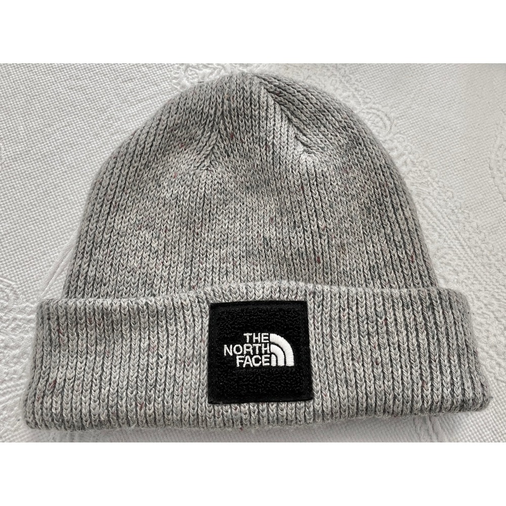 The North Face Gray Knit Cuffed Box Logo Beanie Hat Cap Unisex